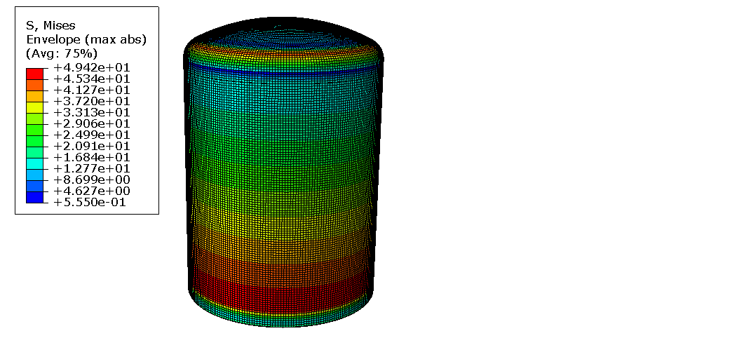 FE simulation of a LOHC storage tank under load by LOHC and wind.